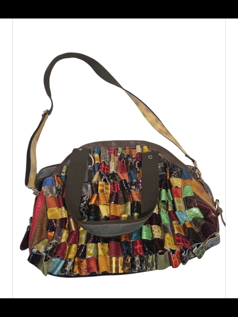 Patchwork Multicolor Genuine Leather Satchel Shoulder Bag Crossbody Purse